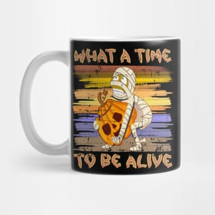 What A Time To Be Alive Halloween Funny Mummy Carrying a Pumpkin Mug